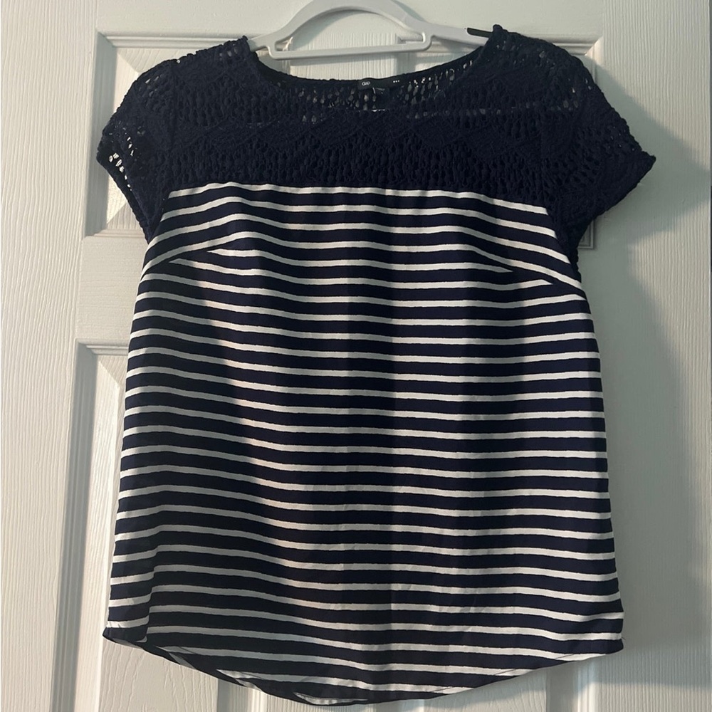 Gap Navy & White Striped Blouse -Size Small